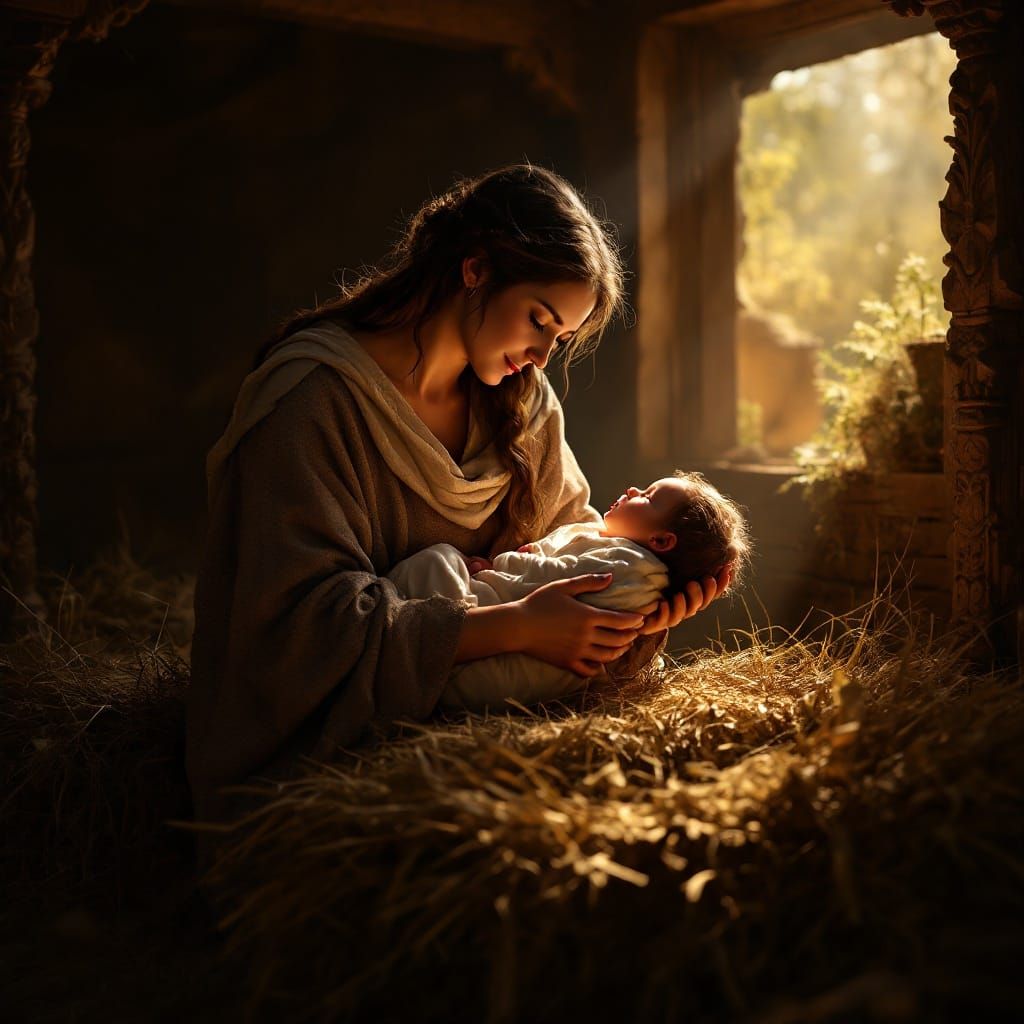 Holy Family in Golden Light with Intricate Details