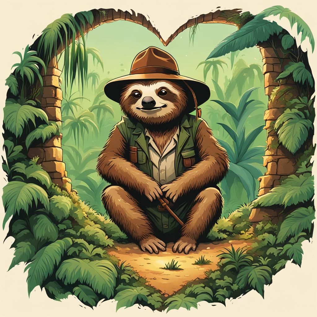 Sloth as Indiana Jones Discovers Jungle Ruin