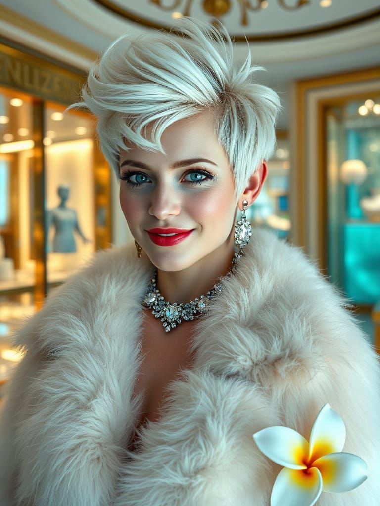 Art Nouveau Sea Goddess with Platinum Hair and Diamond Colla...