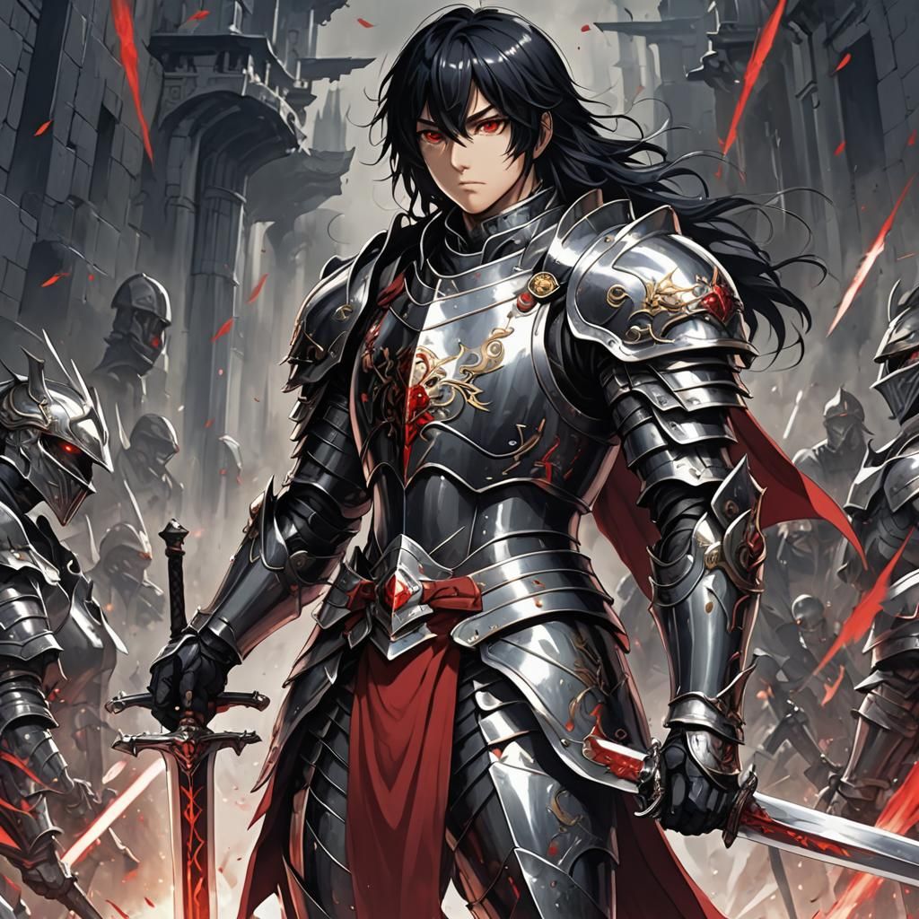 Anime Knight with Sword in Japanese Manga Style