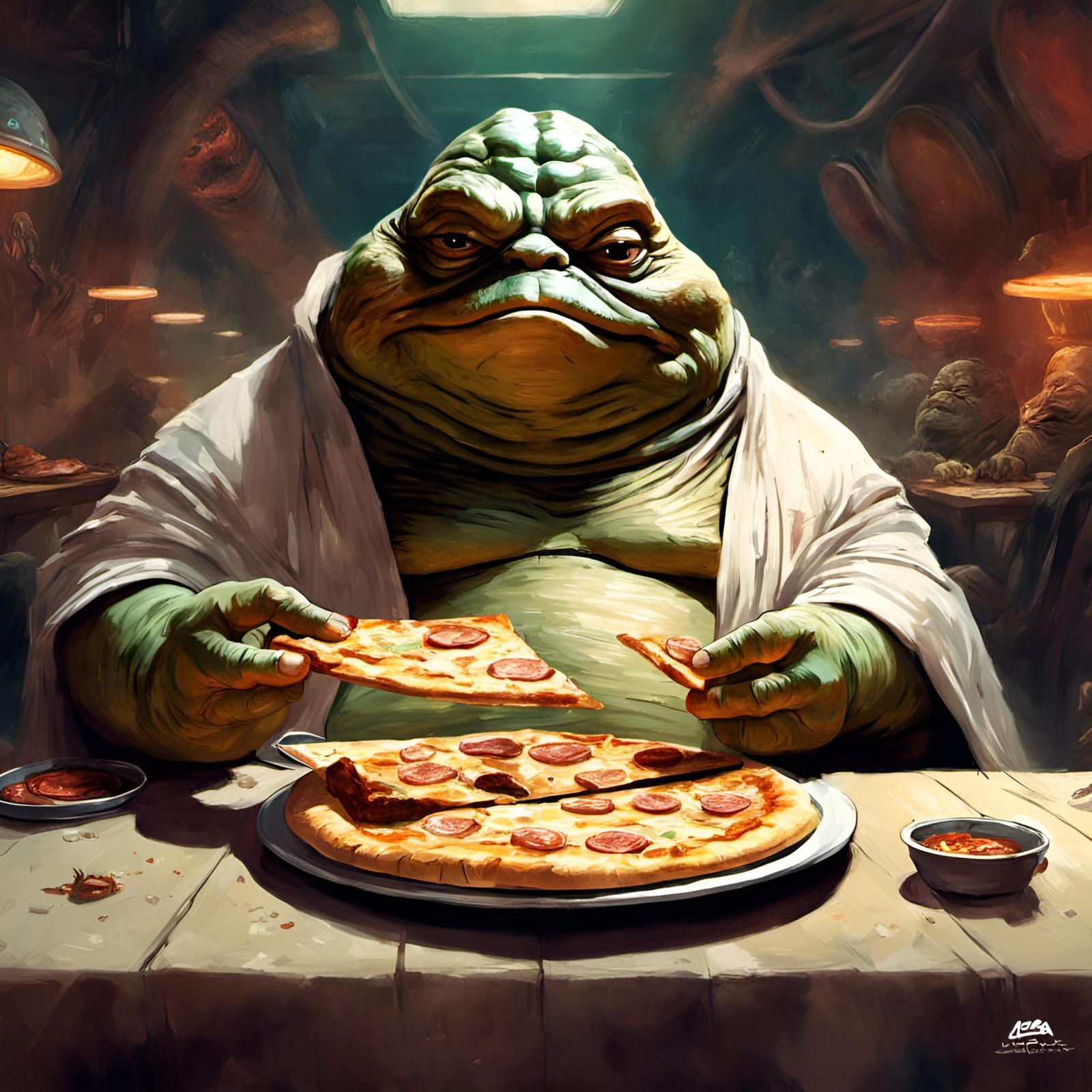 Jabba the Hutt Eating Pizza Portrait