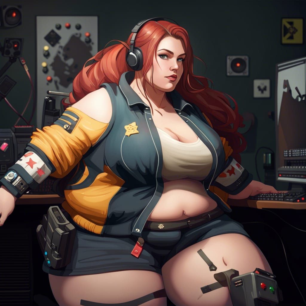 Curvy Plus-Size Gamer Girl Illustration
