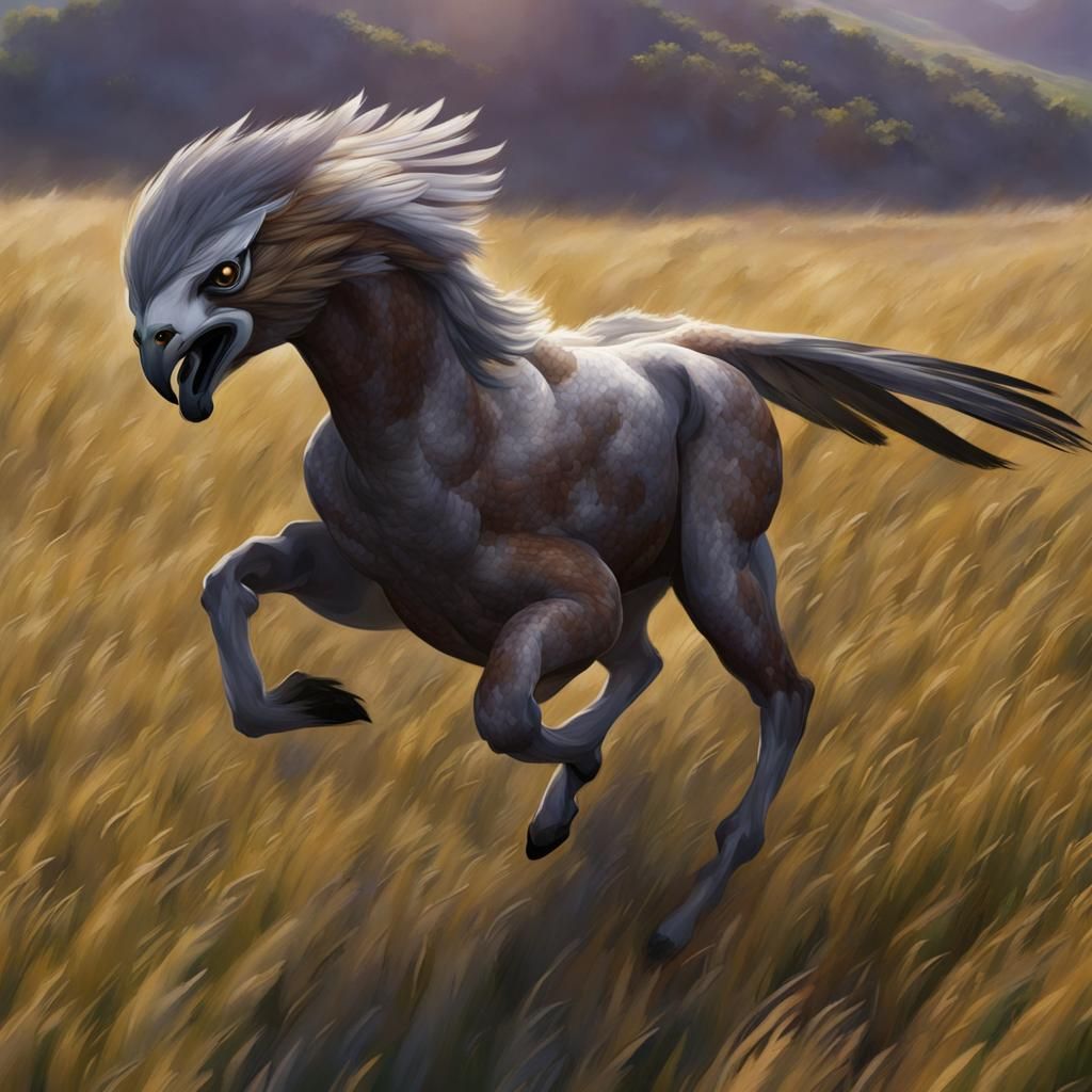 Falcon-Centaur Galloping Across Grasslands