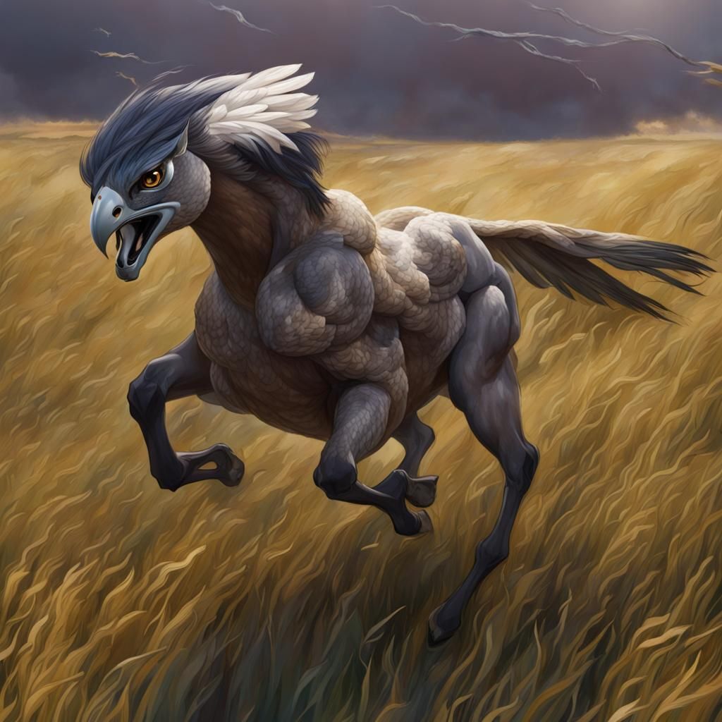 Falcon Centaur Galloping Across Grasslands