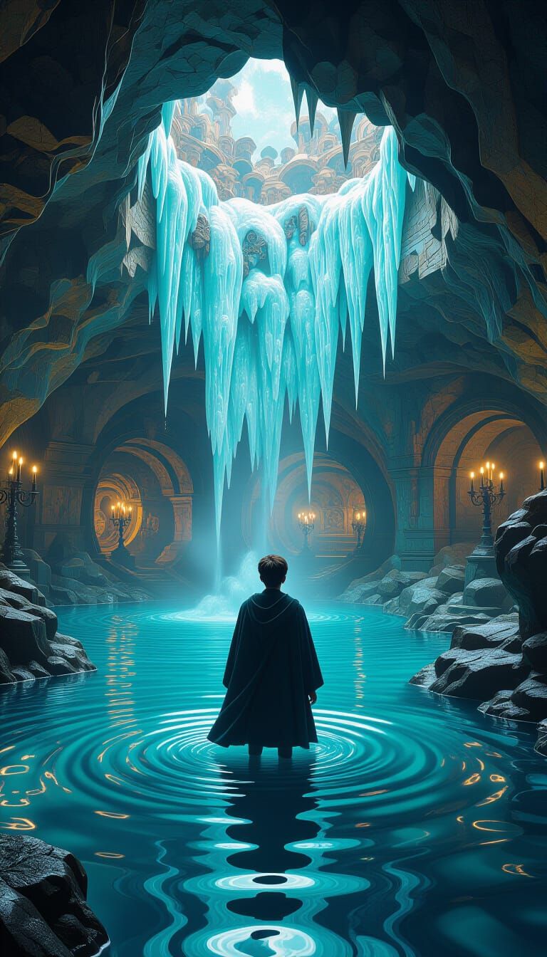 Harry Potter in a Melting Grotto, Mixed Media Illustration