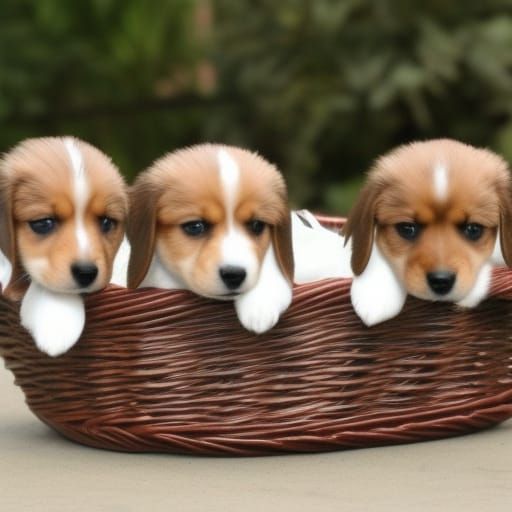 Dachshund Puppies Sleeping in a Basket