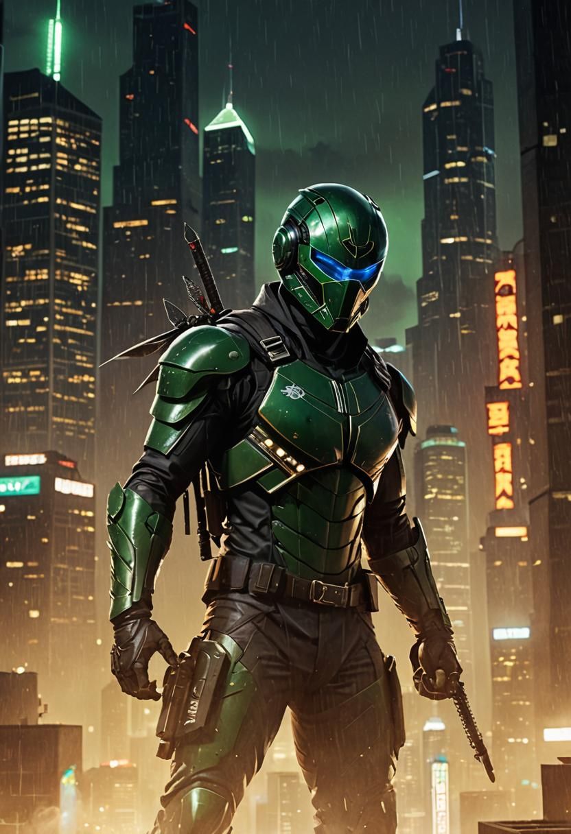 Epic Masked Vigilante Emerges on a Stormy Chicago Rooftop