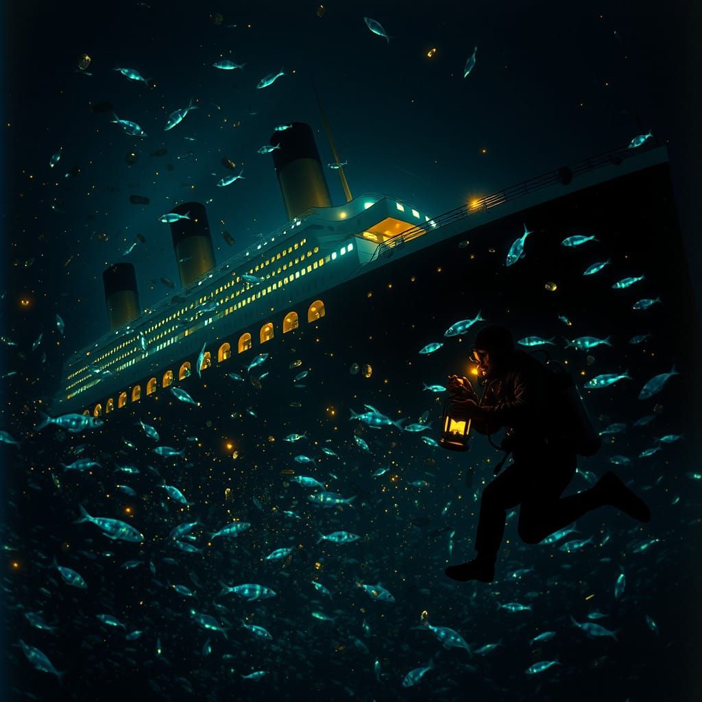 Glowing Bioluminescent Spectacle Surrounds Sinking Titanic