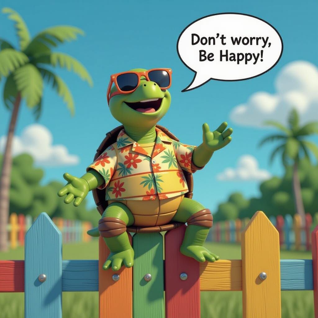 Hawaiian Turtle Sings in Vibrant 3D Cartoon Style