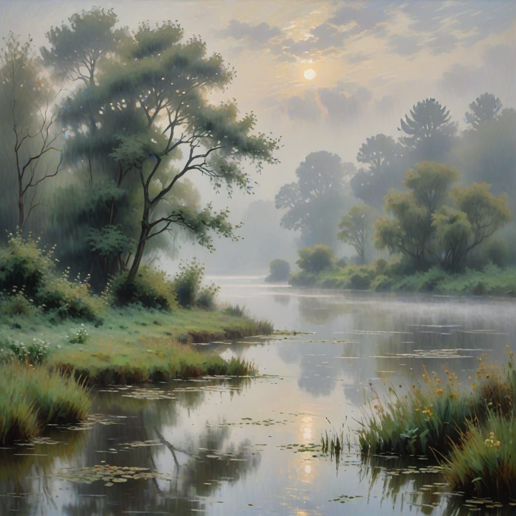 Dreamy Misty Morning in Impressionist Style