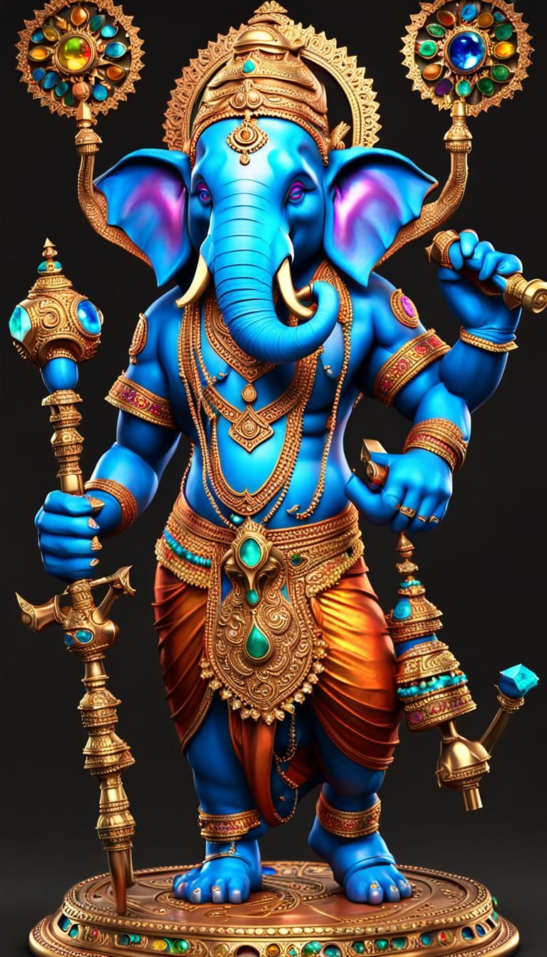 Ganesha Clockwork Construct in Bustling Bazaar, 3D Render
