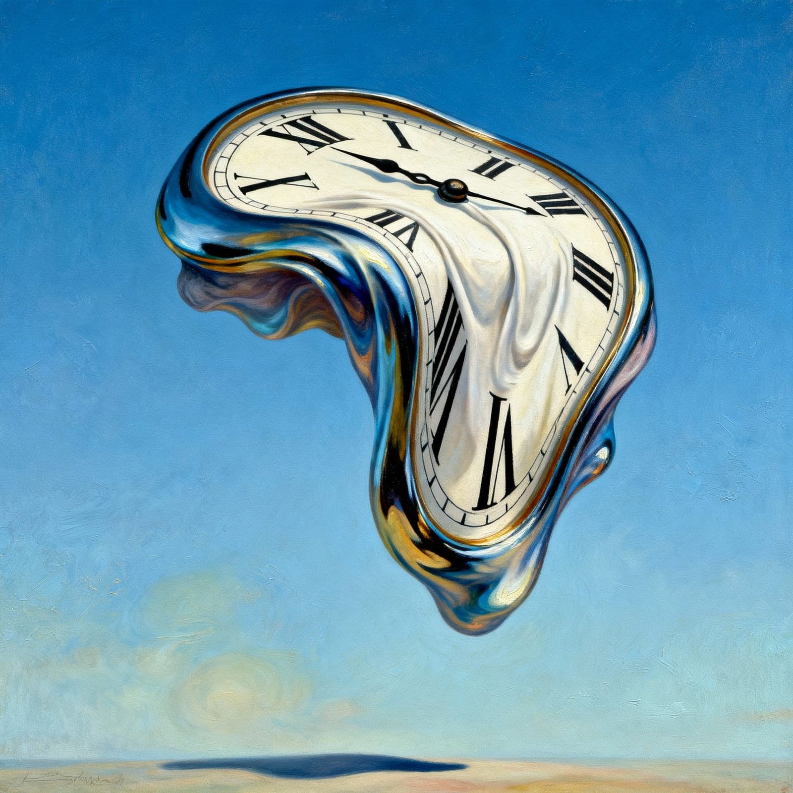 Melting Clock in Dreamlike Blue Sky