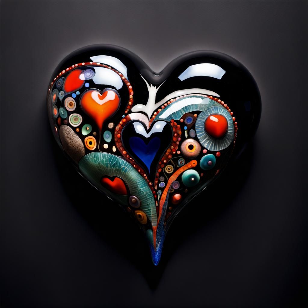 Intricately Detailed Glass Heart in Whimsical Style