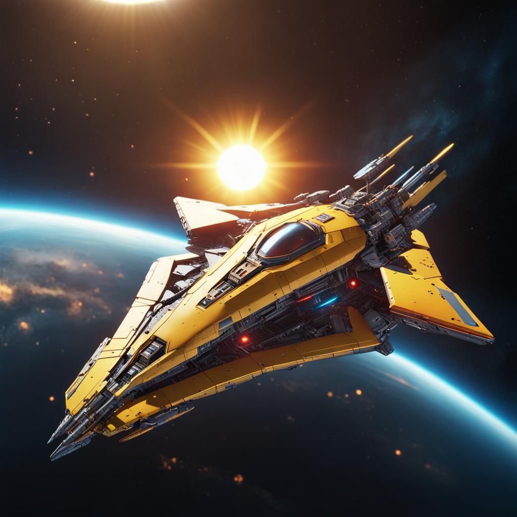 Arrow Spaceship Soaring Through Space in Sci-Fi Style