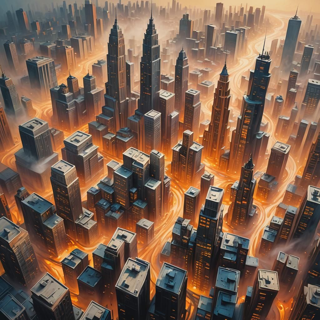 Surreal Melting Cityscape in Dreamlike Atmosphere
