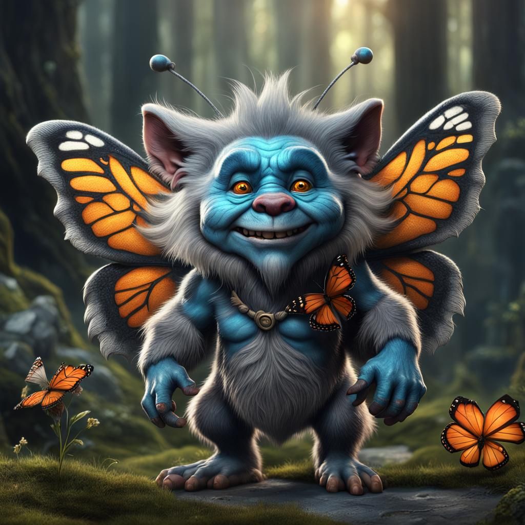 Hyperrealistic Troll: Wolf and Butterfly Fusion