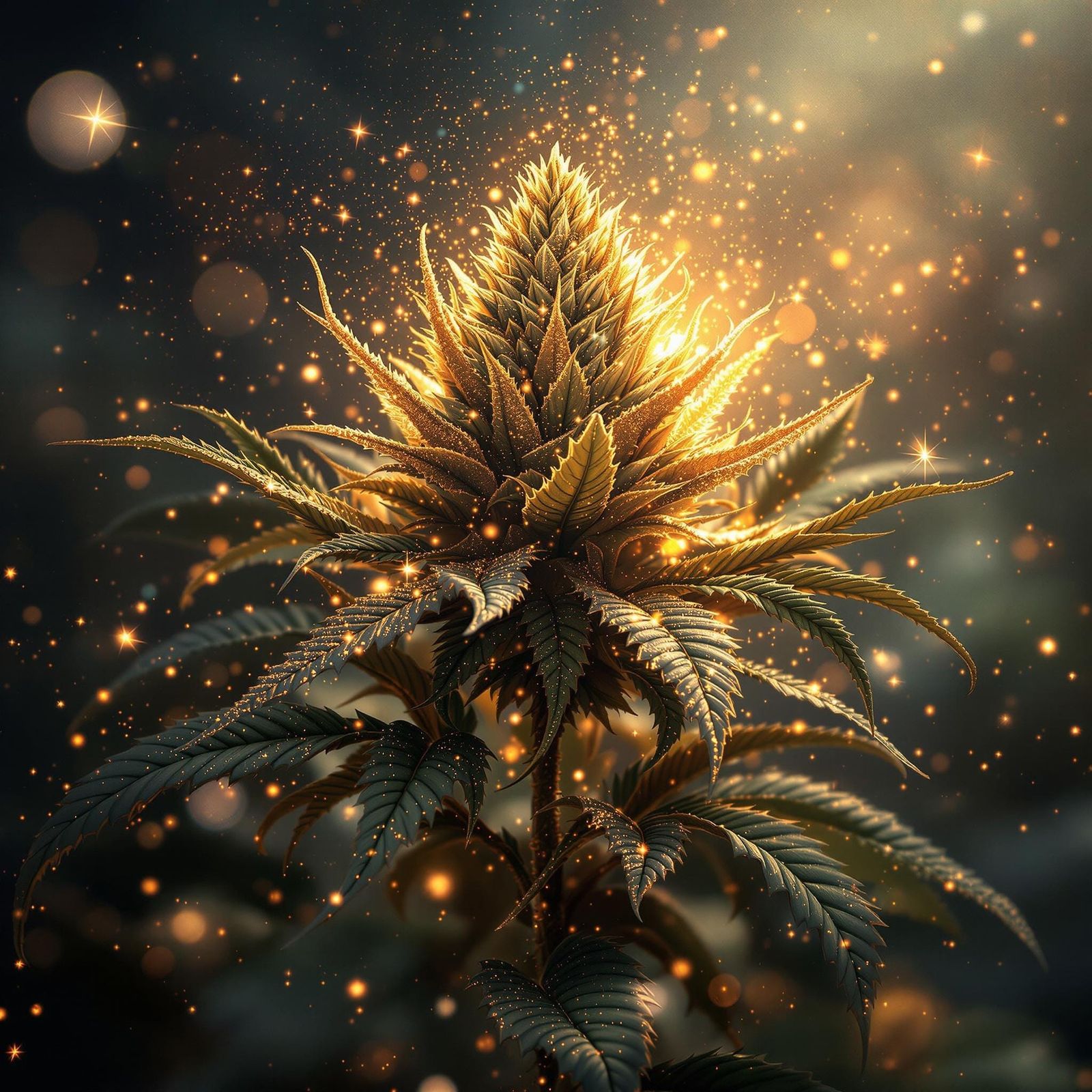 Glowing Cannabis Flower in a Vibrant Digital Painting