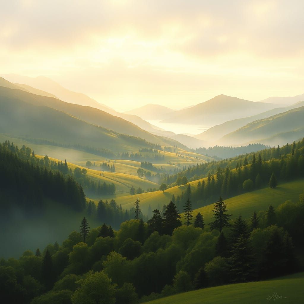 Mystical Grey Havens Landscape in Dreamy Surrealist Style