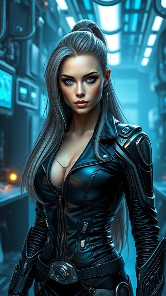 Futuristic Cyborg in High-Tech Laboratory, Photorealistic St...