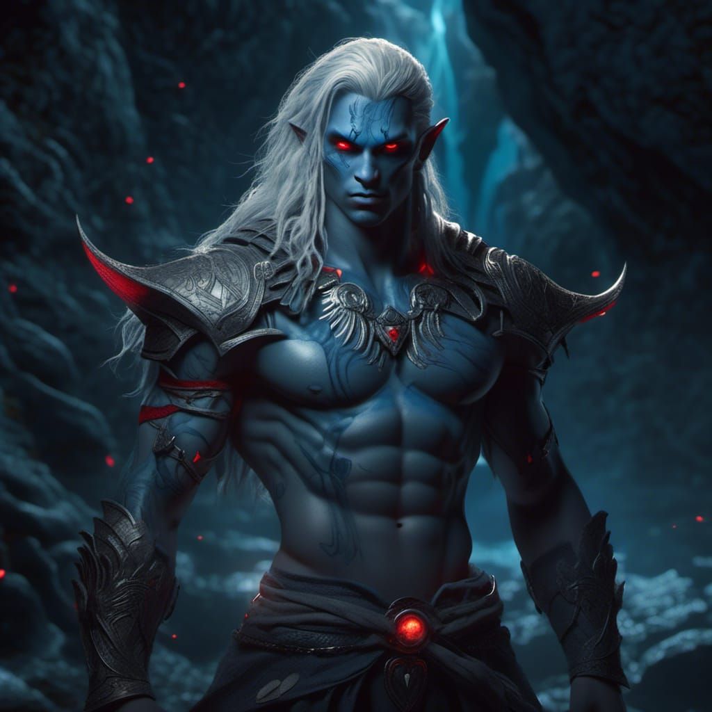Handsome Drow Warrior with Bioluminescent Tattoos