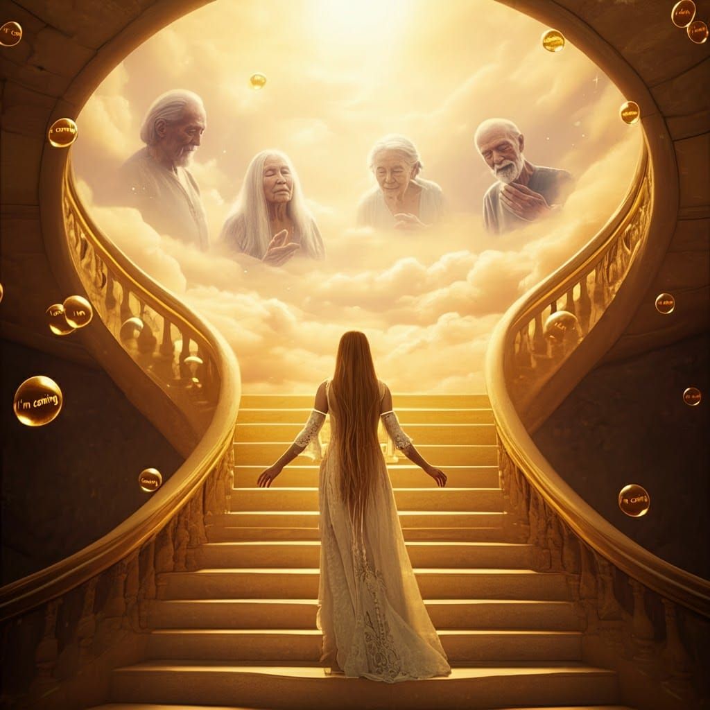 Ethereal Ascent: Golden Stairway to Reunion