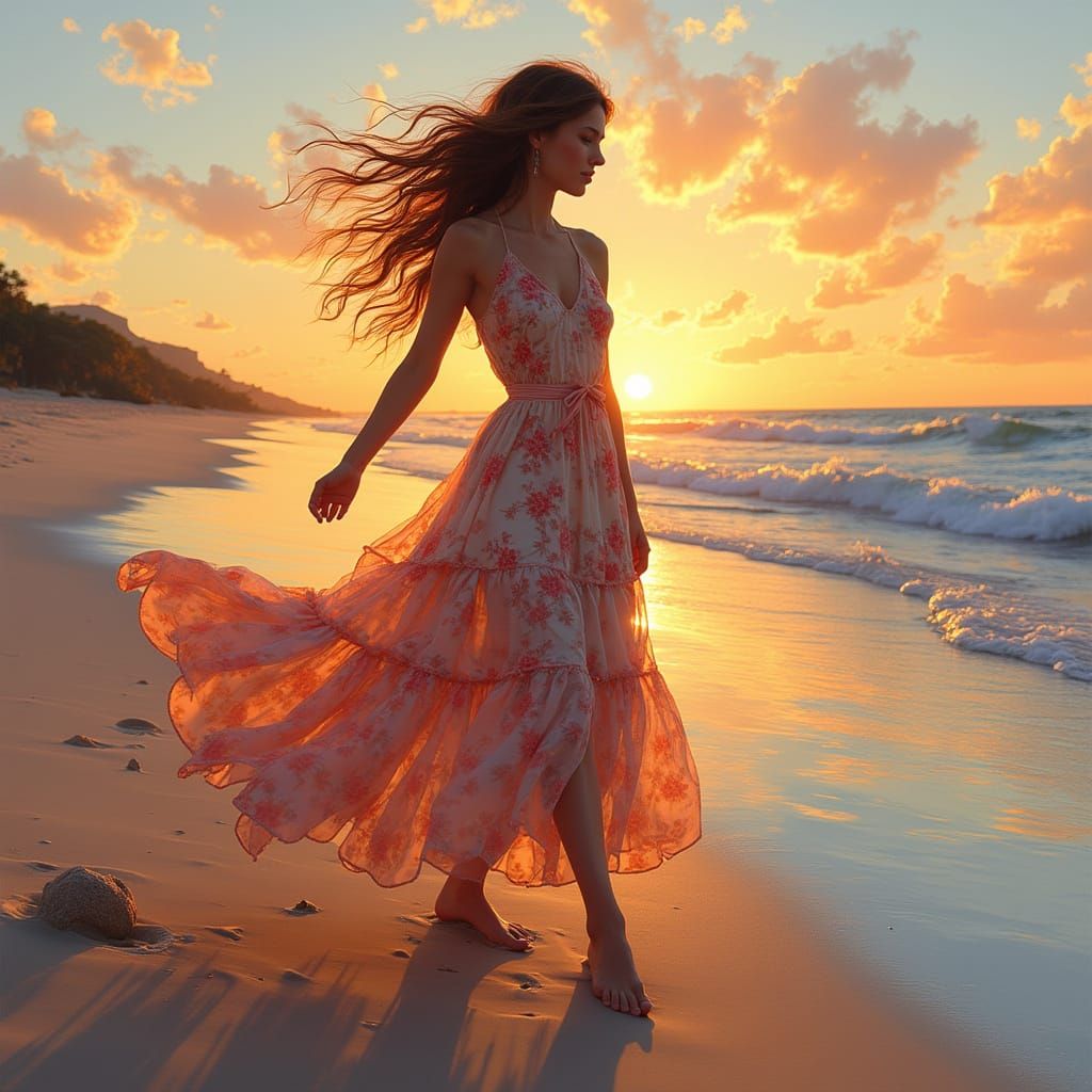 Woman on Beach in Dreamy Artistic Style