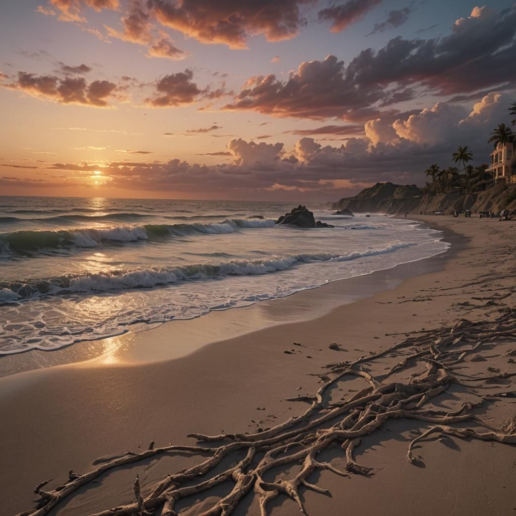 Hyperrealistic Beach Sunset: Cinematic Digital Matte Paintin...