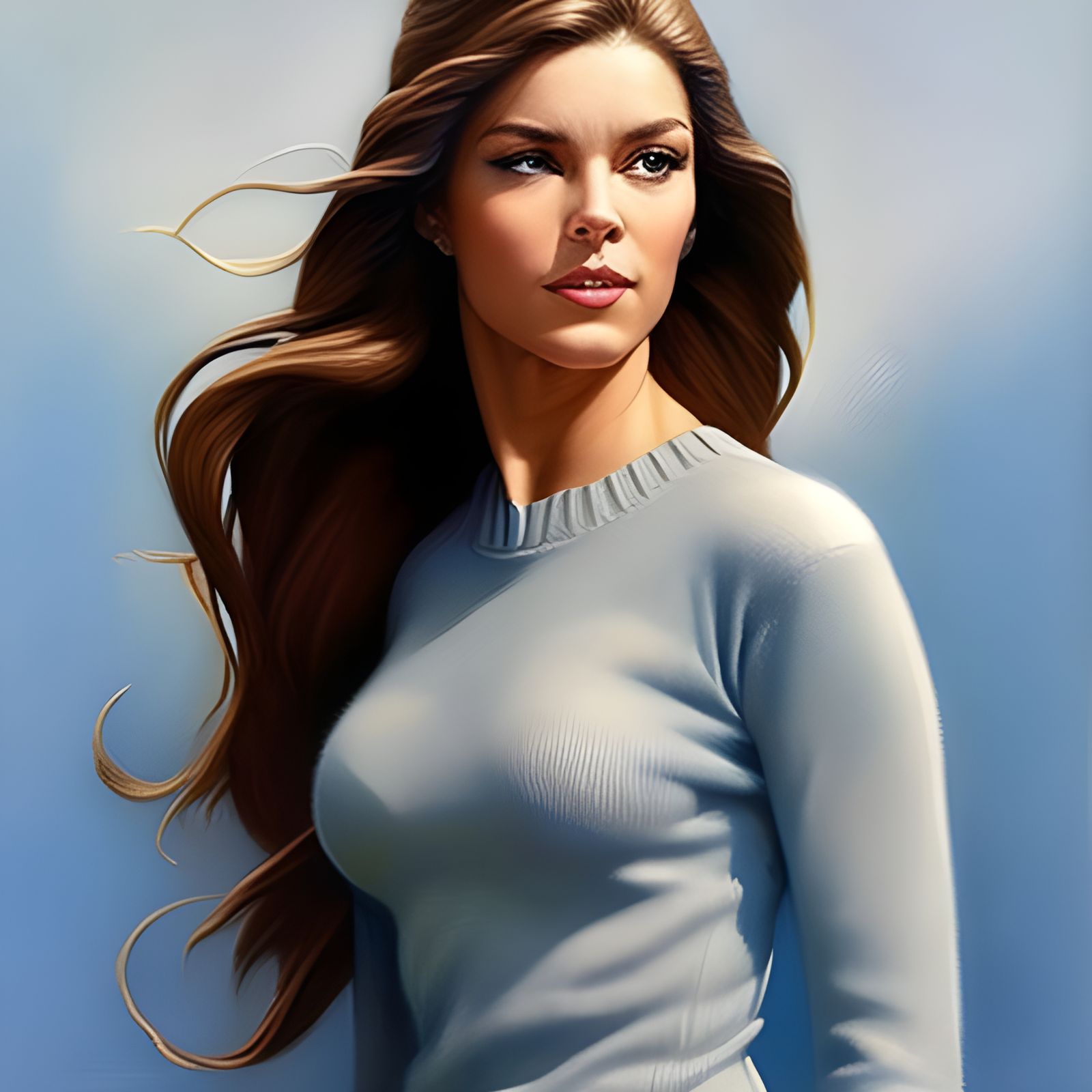 Gorgeous Woman in Sweater in Snowy Park