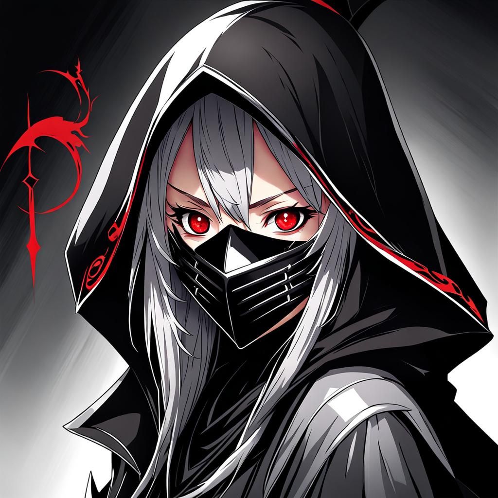 Anime-Style Female Assassin with Red Eyes