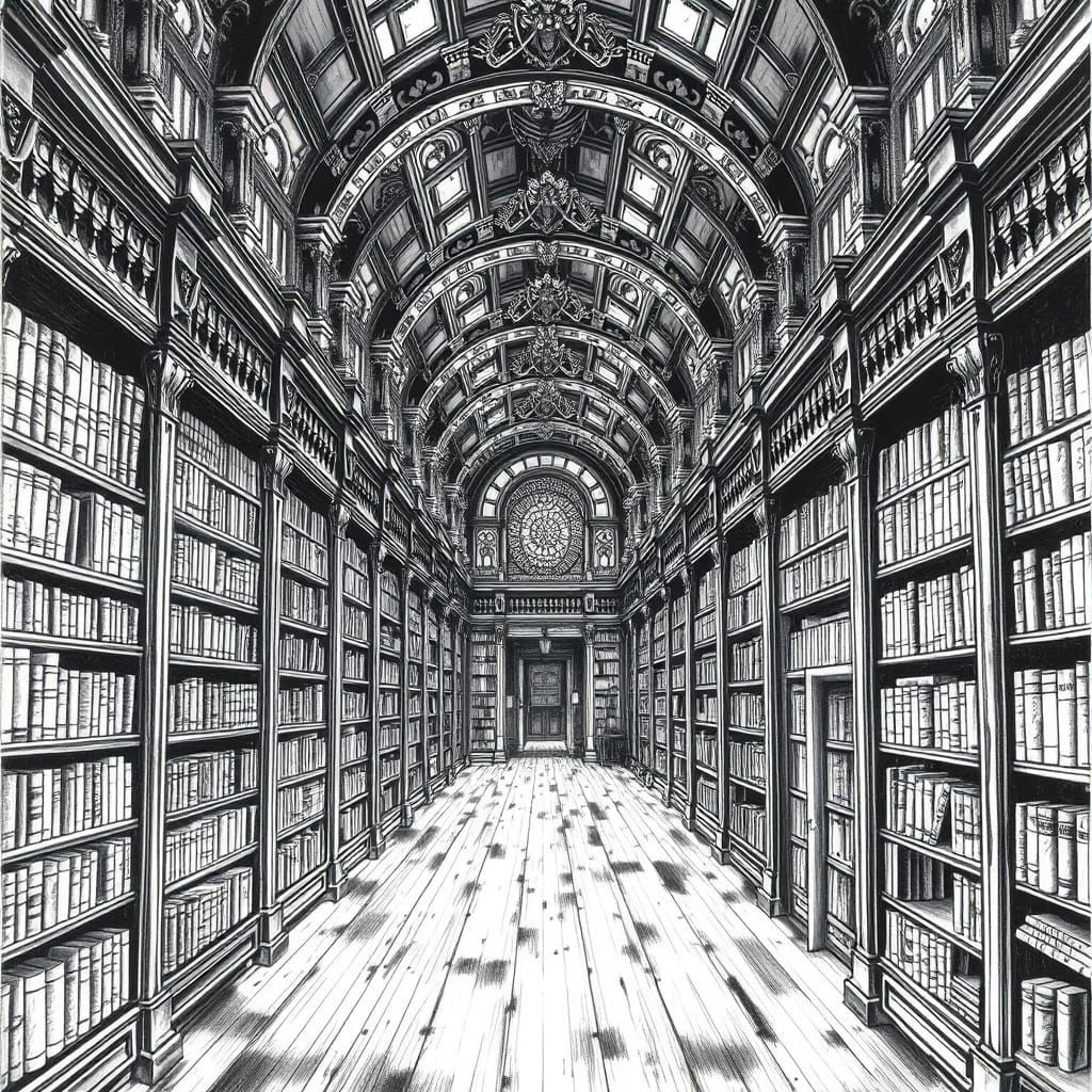 Psychedelic Library in Black and White