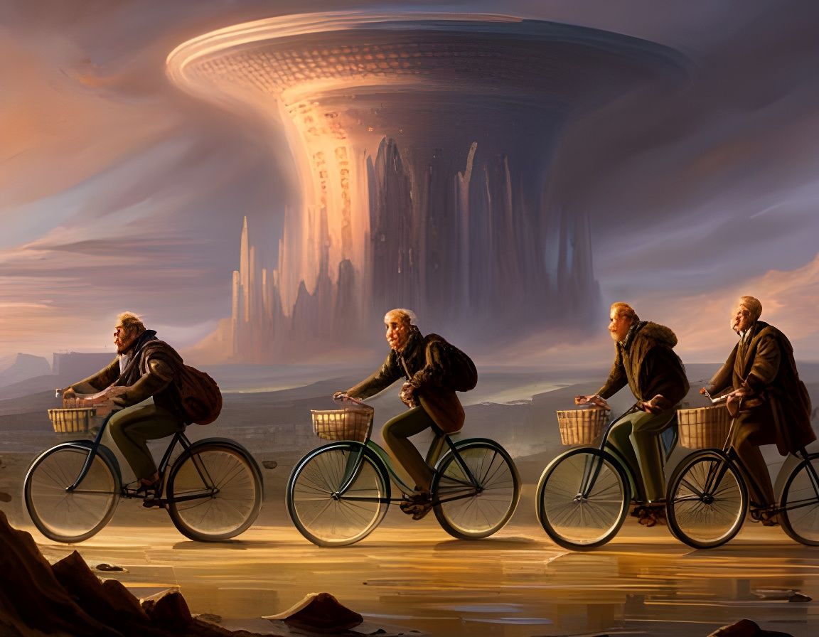 Apocalypse Four Horsemen Ride Bicycles: Matte Painting