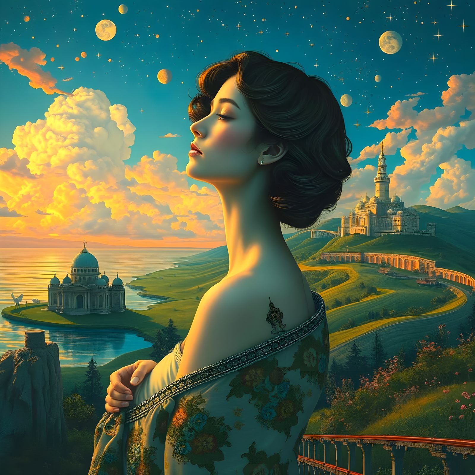 Surreal Klimt-Inspired Art Nouveau Goddess in Ethereal Seasc...