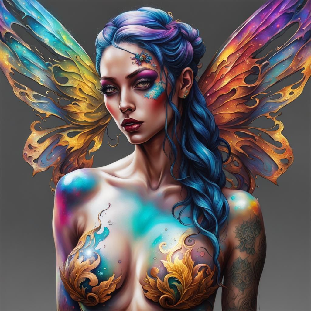 Iridescent Fairy Tattoo in Graffiti Art Style