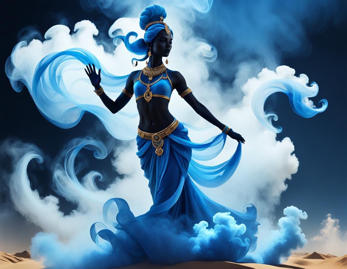 Blue Smoke Genie in Desert Landscape