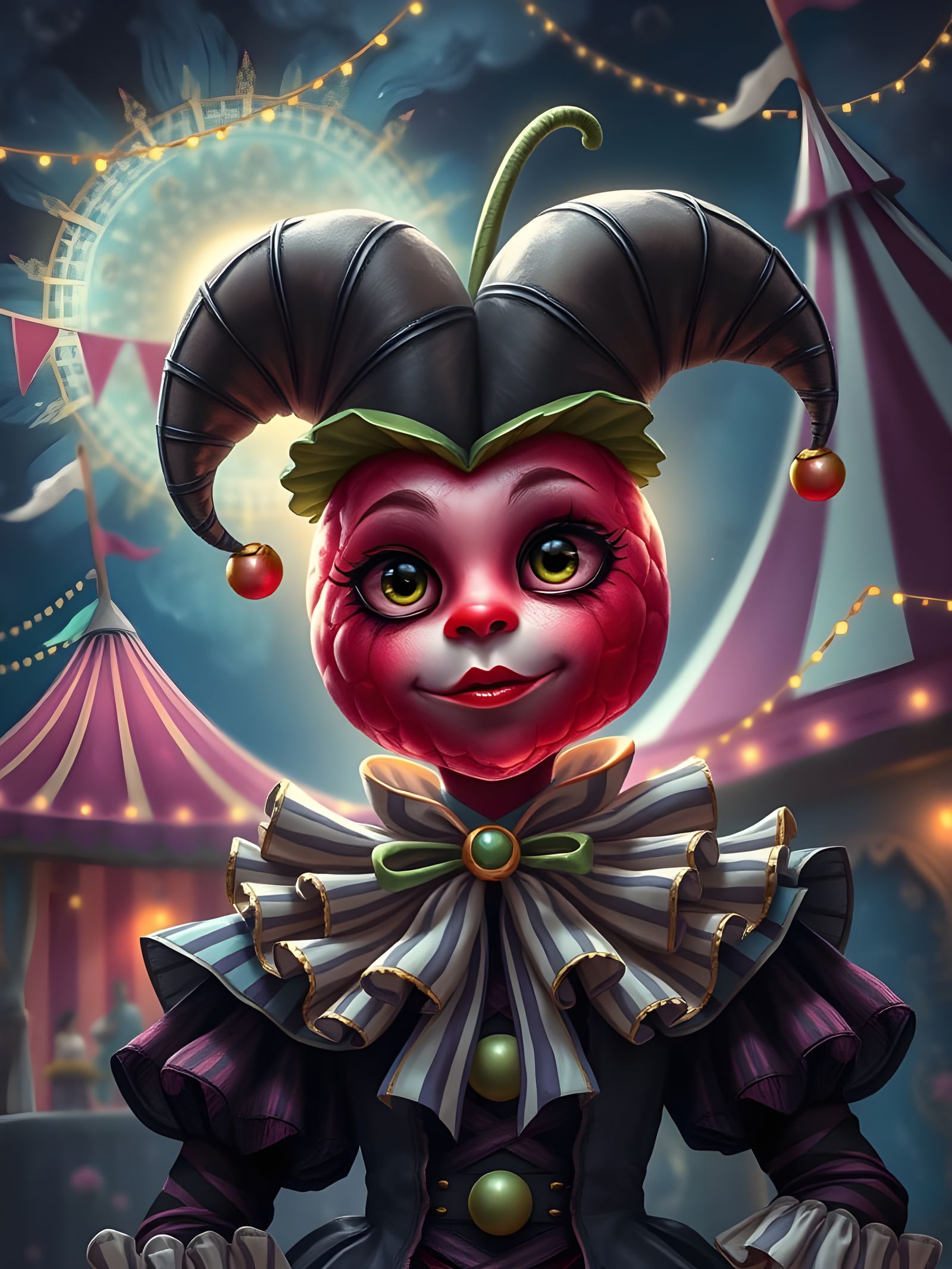 Whimsigoth Jester Raspberry in Midnight Circus