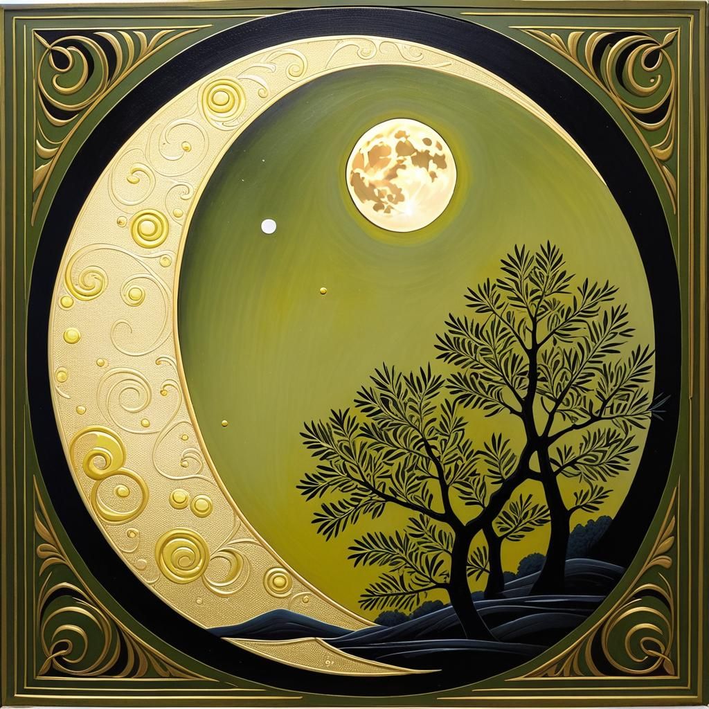 Surreal Moon and Botanical Anthers in Oil Painting
