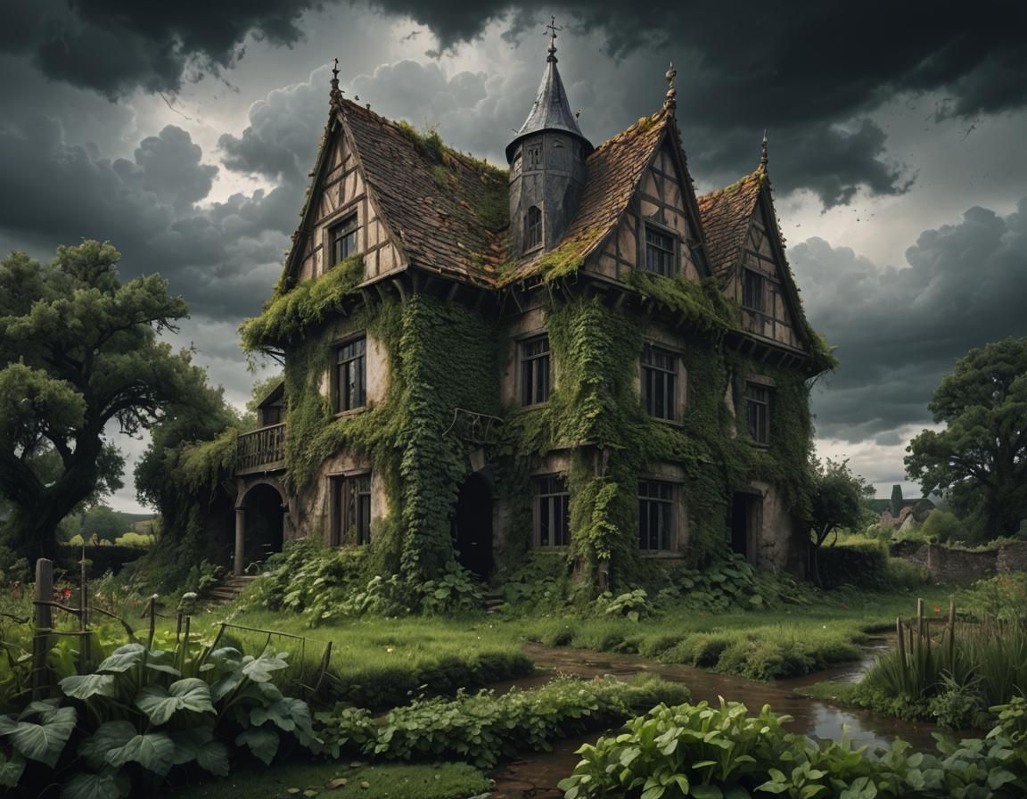 Sinister Medieval House in Stormy Weather