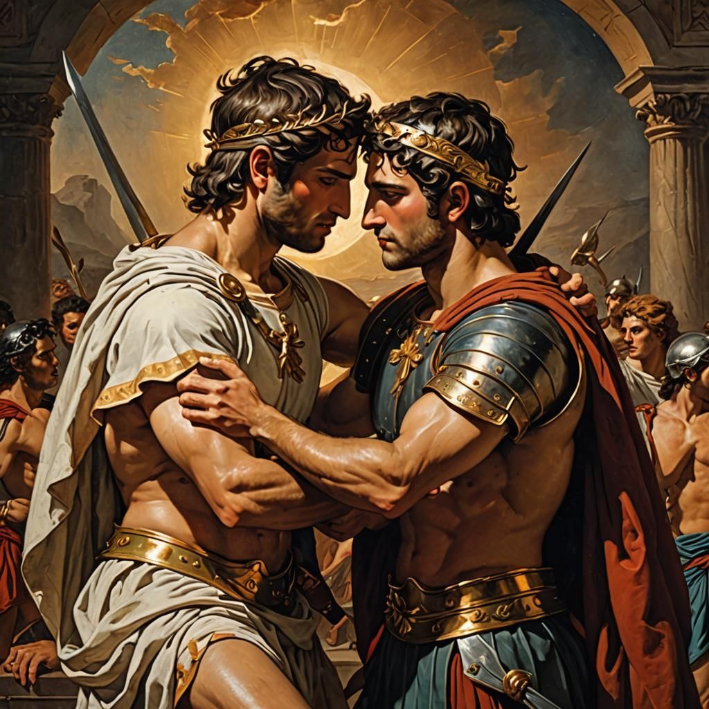 Achilles and Patroclus: A Tender Moment in Ancient Greece
