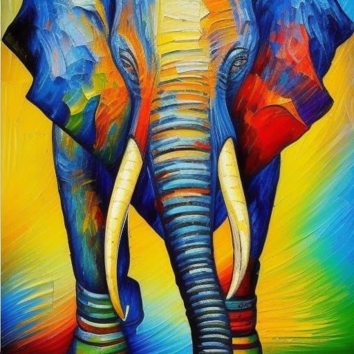Elephant in Expressionist Neo-Impressionism Style