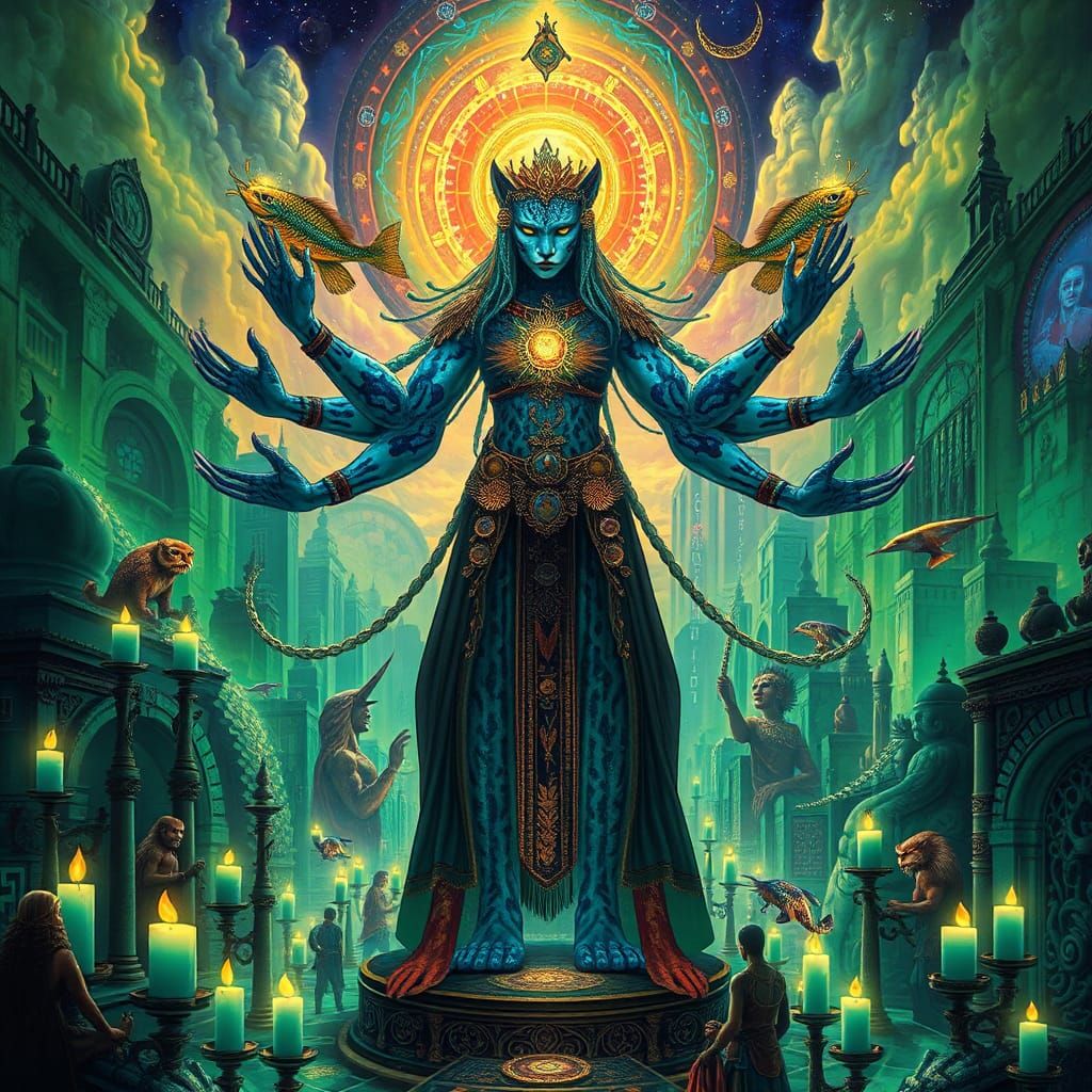 Ethereal Celestial Shaman of Time in Dreamlike City