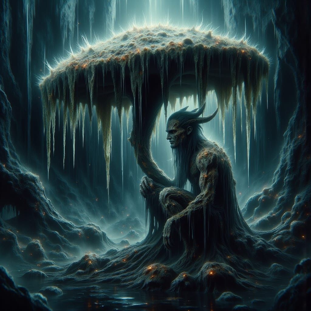 Swamp Fairy Sheltering From Rain, Cinematic Photography