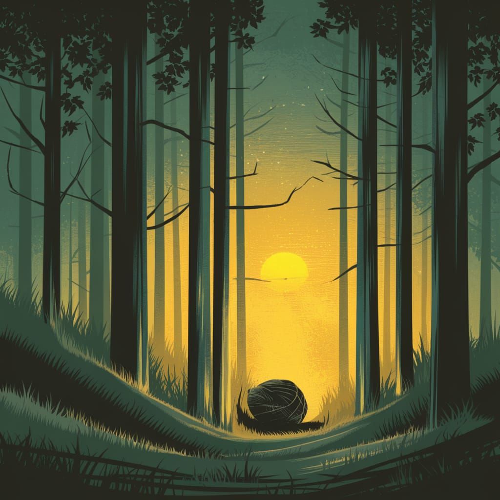 Minimalist Concept Art in Dark Green-Brown and Yellow-Orange