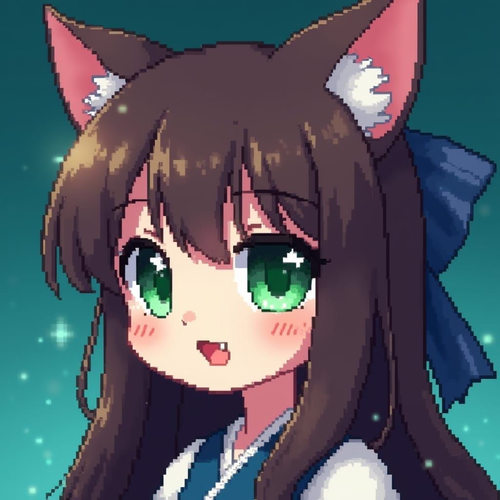 Pixelated Anime Catgirl Portrait in 8-Bit Style