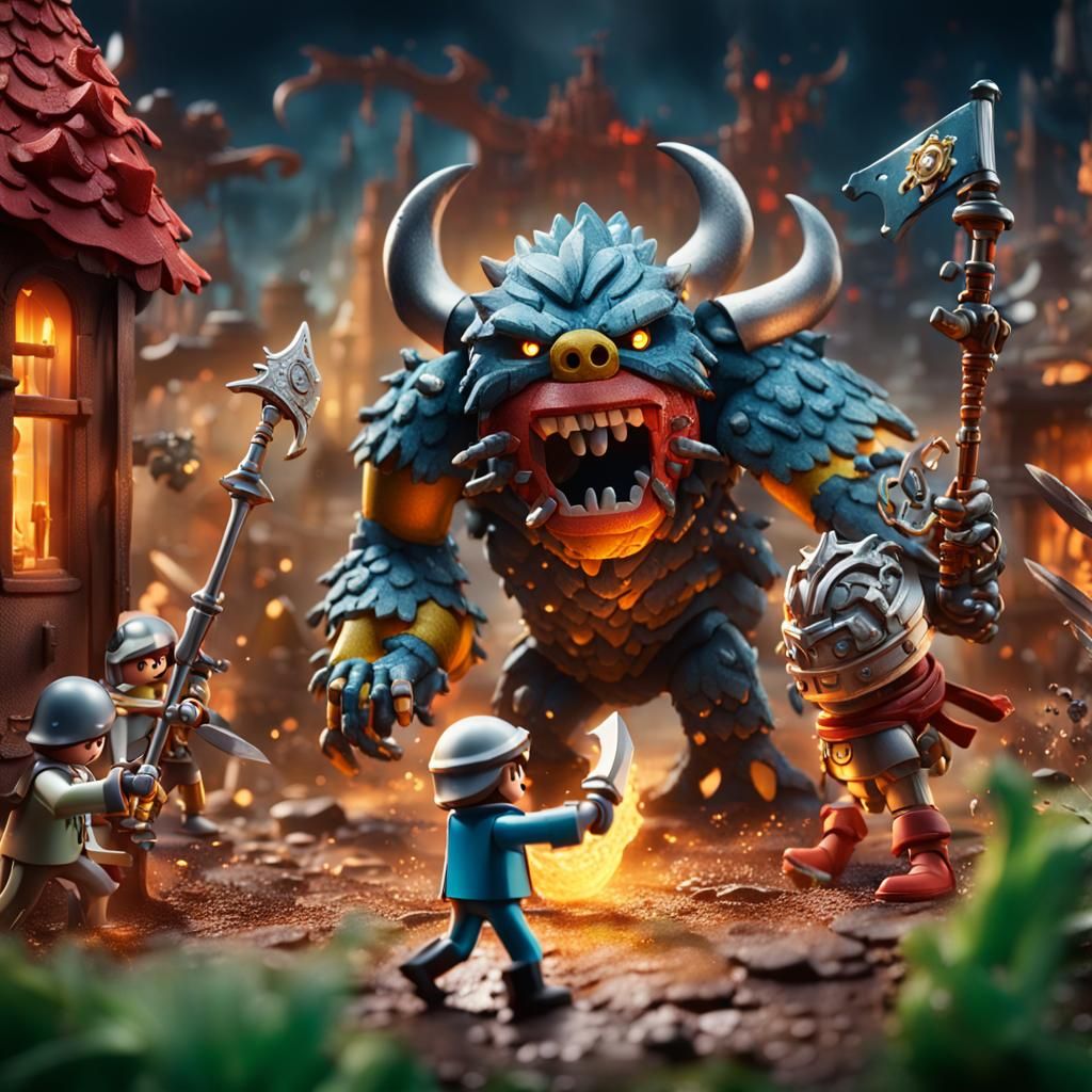 Playmobil Warriors Clash with Playmobil Monster