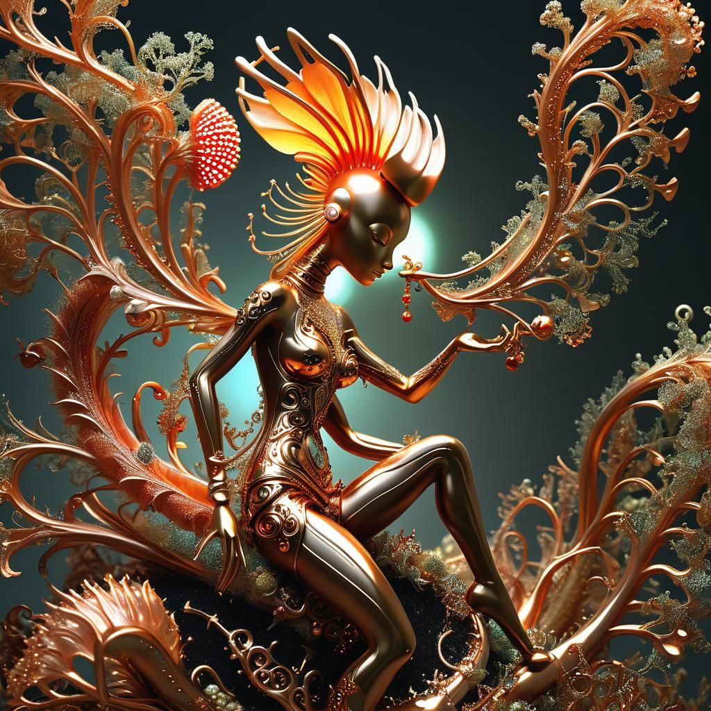 Futuristic Kokopelli Nymph Fusion in Bio-Postmodern Style