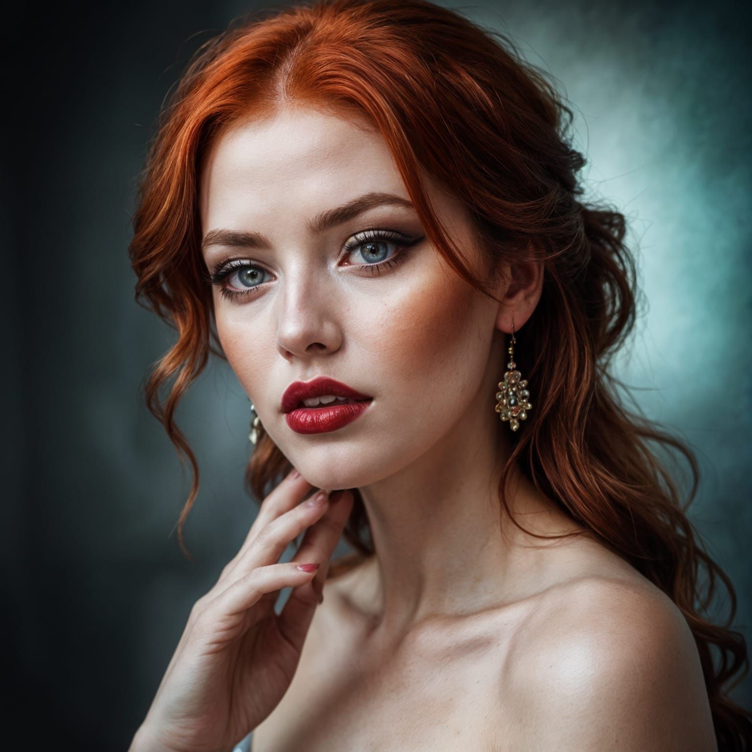 Redhead with Eclectic Makeup, Hyperrealistic Portrait