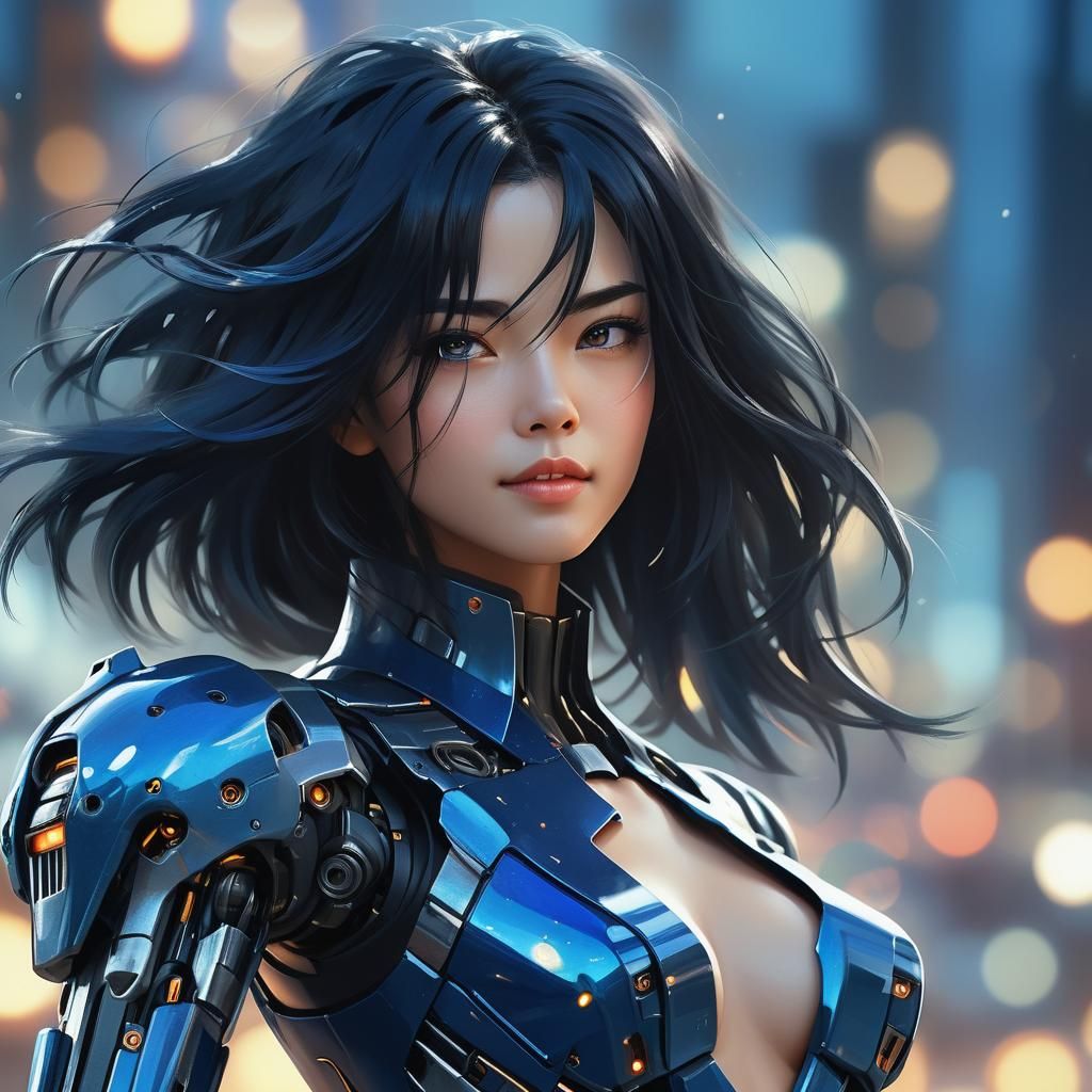 Woman with Mecha in Hyper-realistic Anime Style