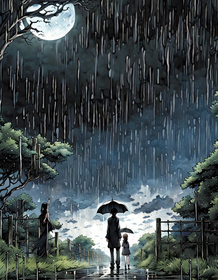 Dark Fantasy Rain Clouds in Manga Anime Style