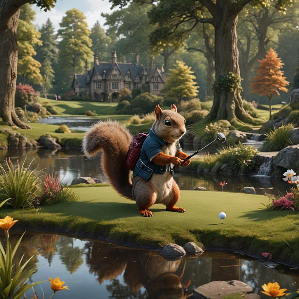 Scottish Squirrel Golfing: Detailed Matte Painting