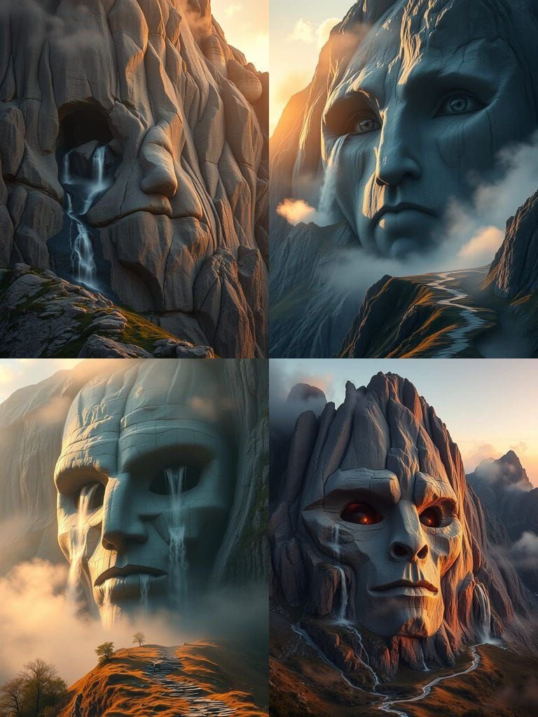 Ancient Mountain Face Erupts from Morning Mist